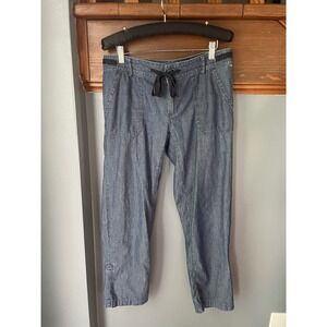 Tommy Hilfiger Womens Blue Cotton Chambray Cropped Roll‎ Tab Pants Size 6